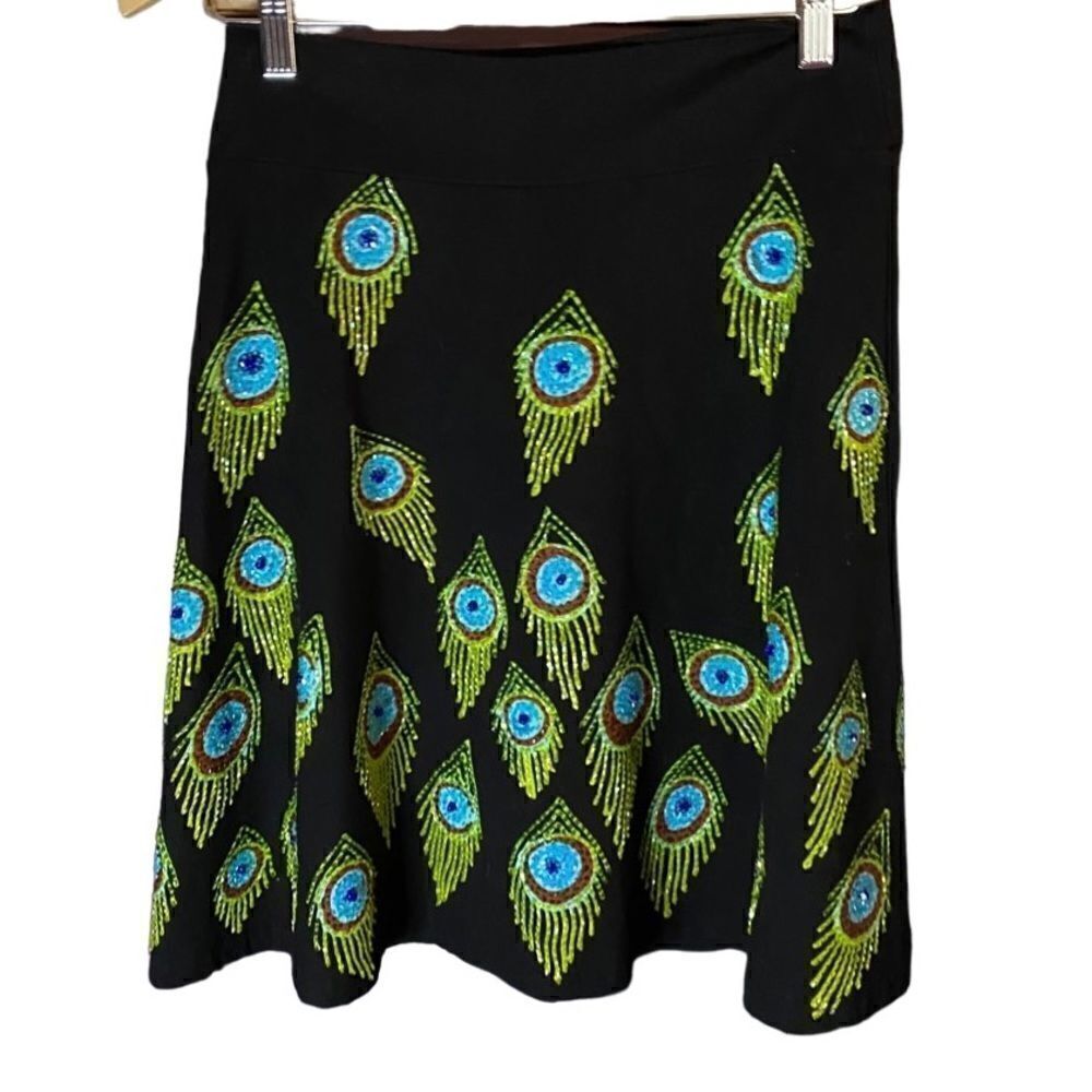 Designs by Naomi women’s vintage, black Beaded peacock skirt, size medium